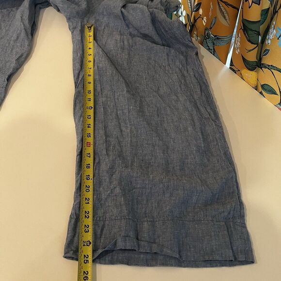 Gap Womens Blue Linen Blend Cropped Wide-Leg Pleated Pants Sz 10 Tall Flaw Read - Picture 13 of 13